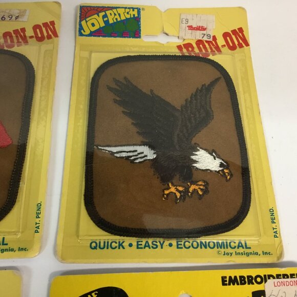 VTG Lot of Joy Patches Iron-On Sew Jean Patches Eagle Bull 70's Post Cards NOS - Picture 3 of 9